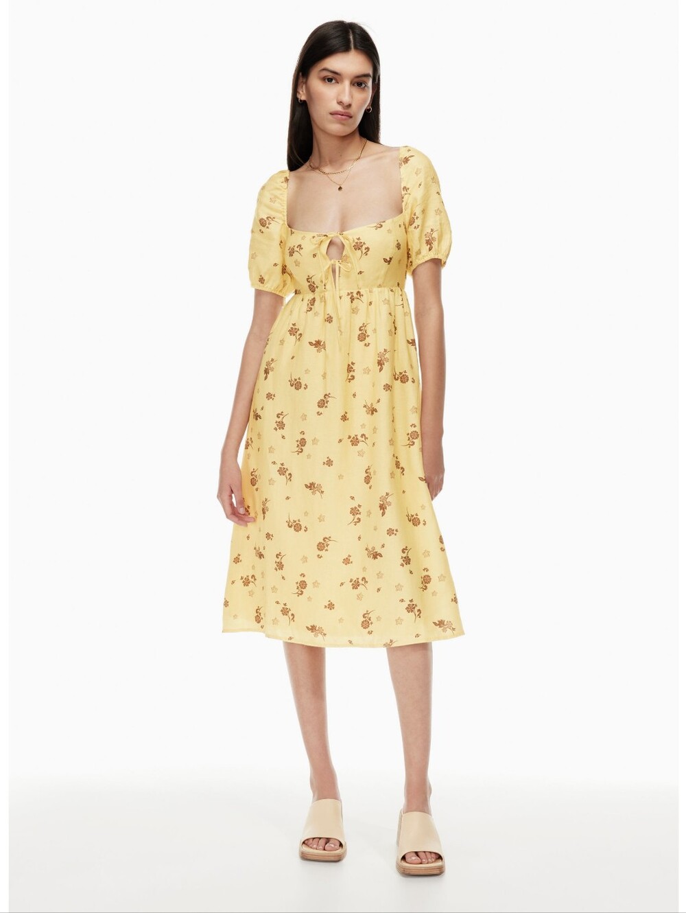 Wilfred Rowena Linen Dress In Woodblock Stamp Yellow